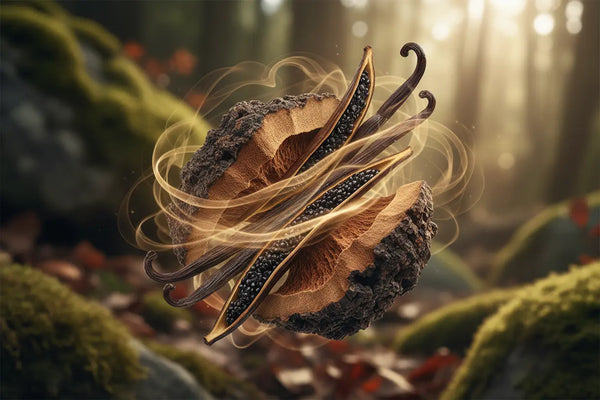 Mushroom-like creature with feather-like appendages in a forest setting